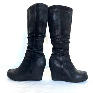 ODILE Black Wedge Mid-Calf Boots